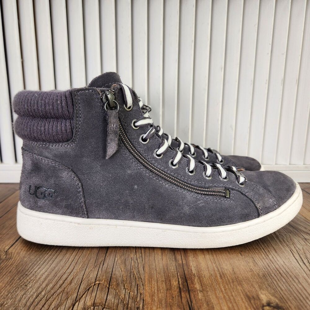 UGG Olive High Top Sneakers Womens Size 10 Grey Suede Ankle Boot Zipper Shoes